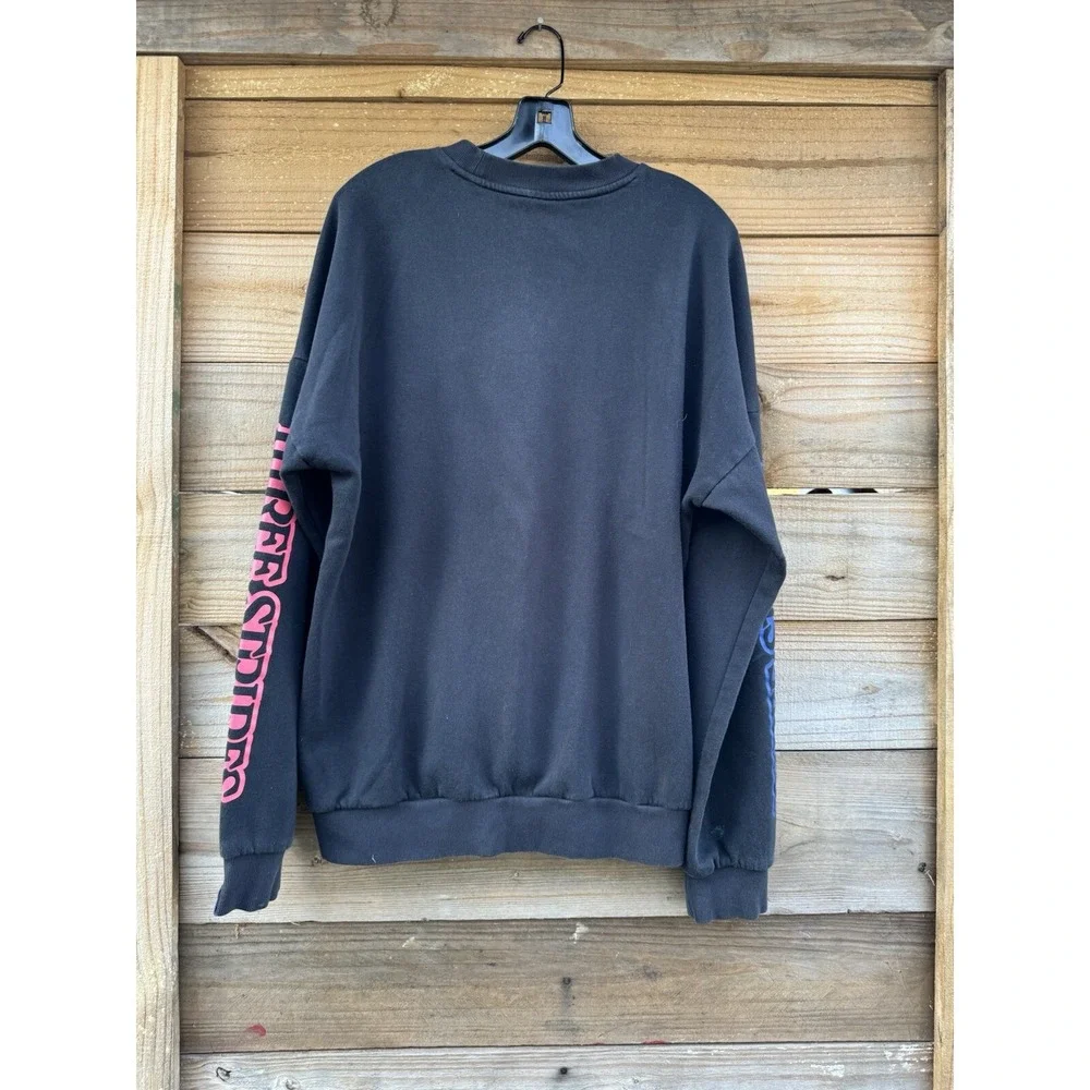 Adidas Three Stripes Black Sweatshirt With White Logo Words On Sleeves Size Larg